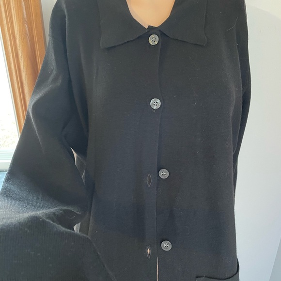 NWOT 🧶 L XL Paris boutique wool mix knit black sweater dress duster coat jacket - Picture 8 of 9